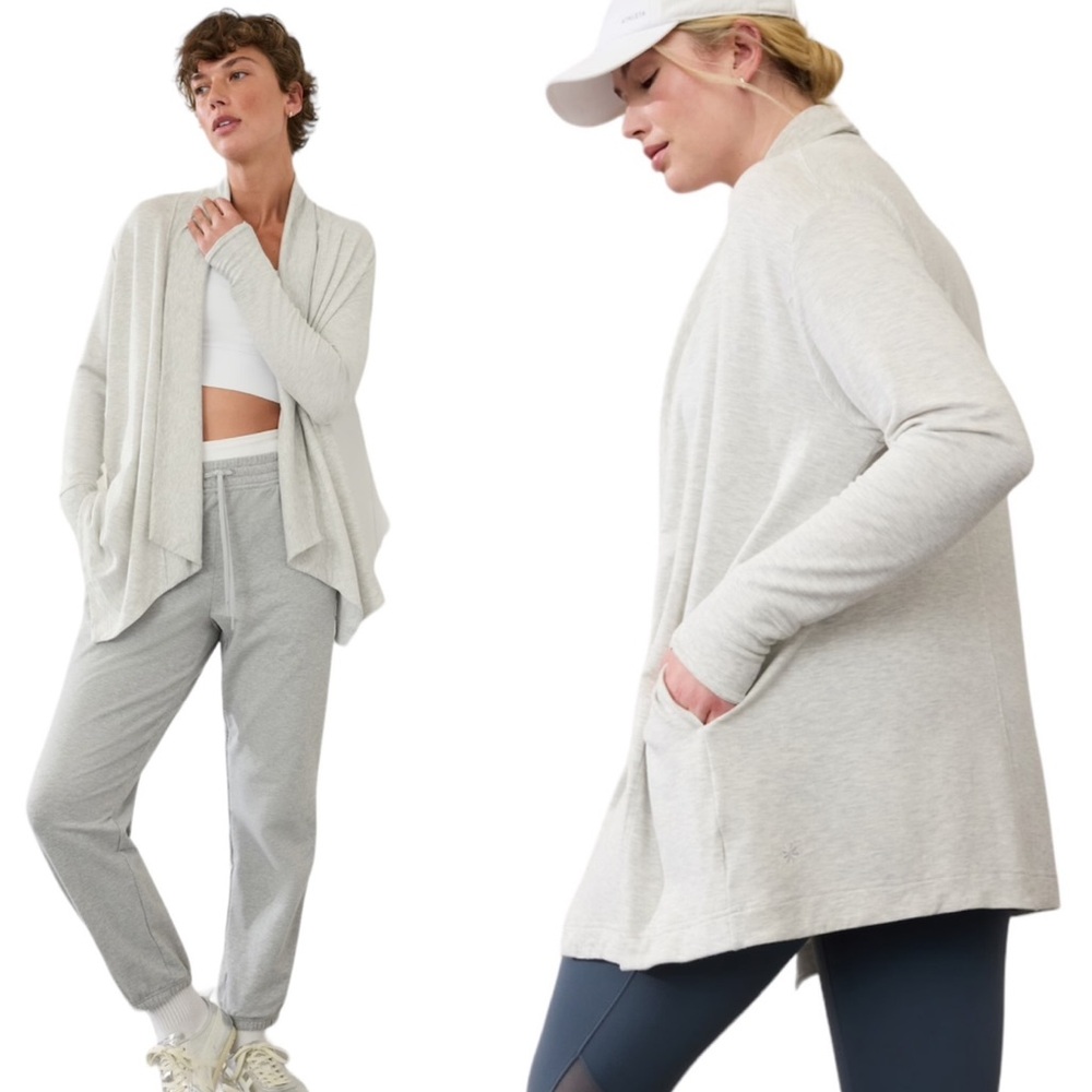 Athleta Pranayama Restore Wrap Light Heathered Gray Cardigan Size L